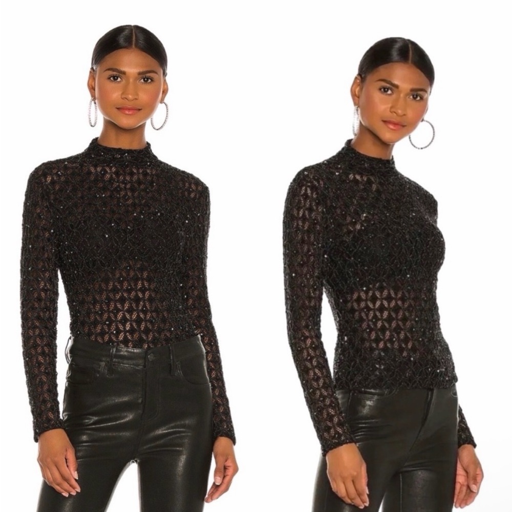 NEW Retrofete $495 Mika Top in Black Beaded Lace Sequin, Small - Picture 6 of 17
